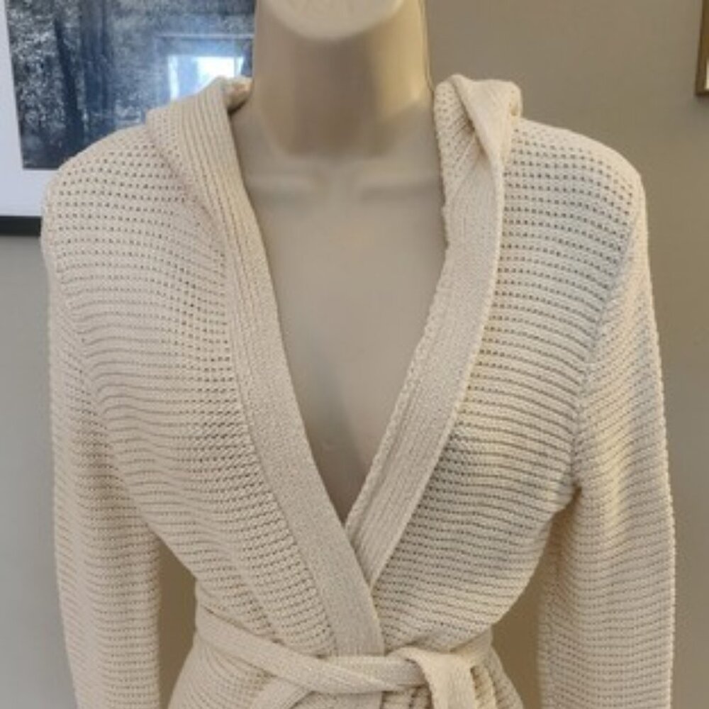 Belted Cardigan Pockets with hood  Knit Sweater